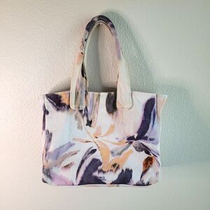 Vince Camuto Purse Canvas Amia Blooming Brushstroke Watercolor Canvas Tote READ